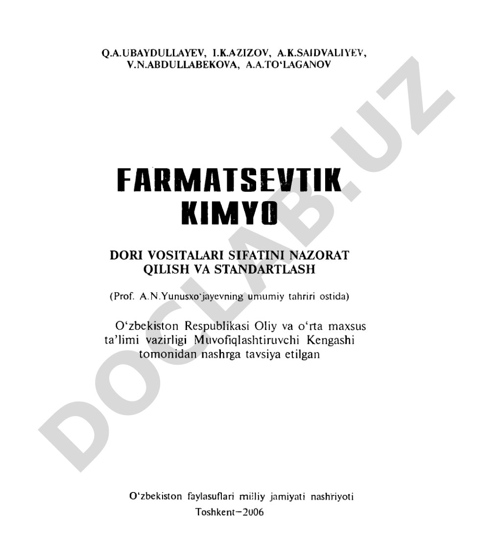 Farmatsevtik kimyo dori vositalari sifatini nazorat qilish va standartlash
