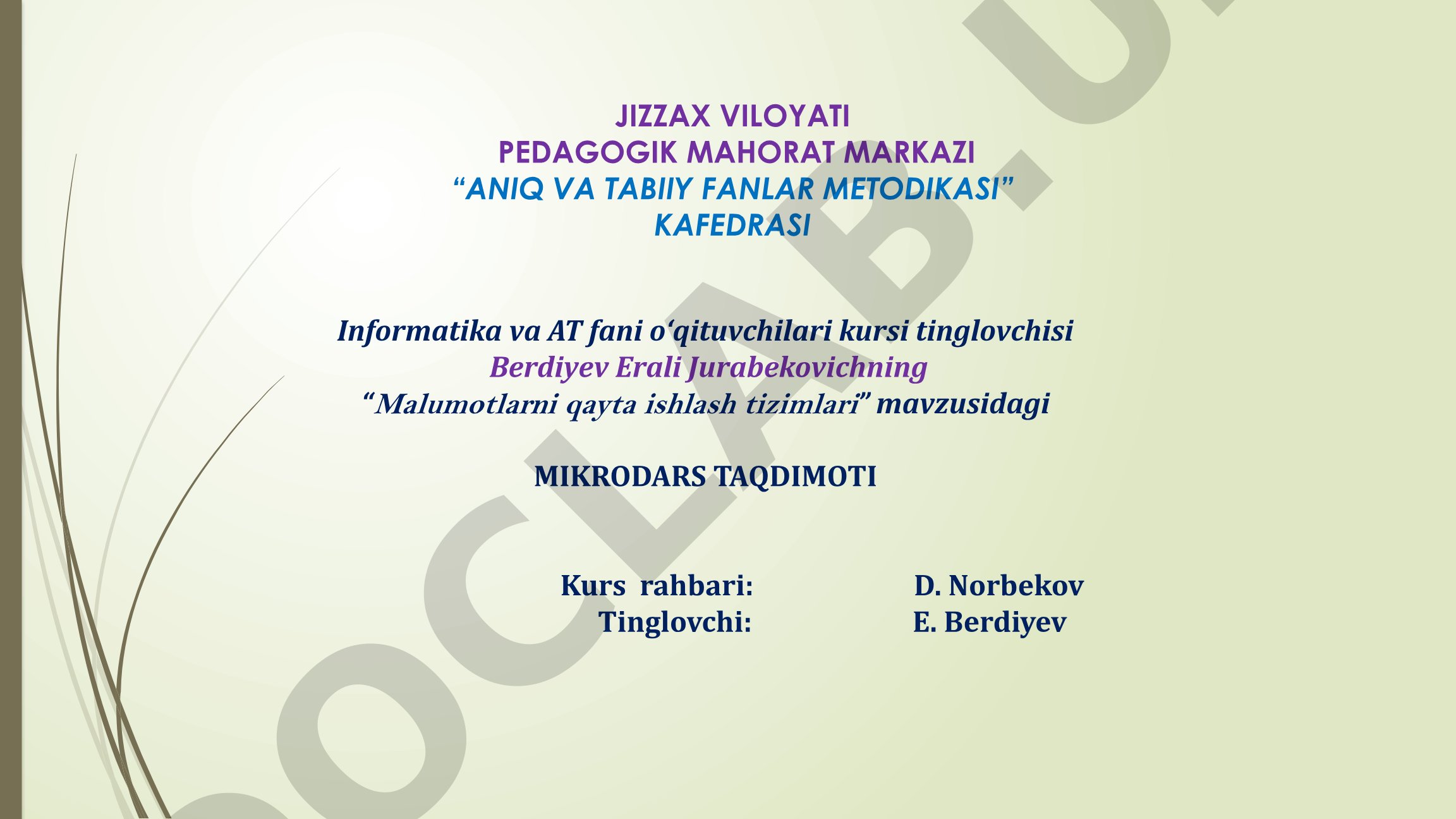 Malumotlarni qayta ishlash tizimlari