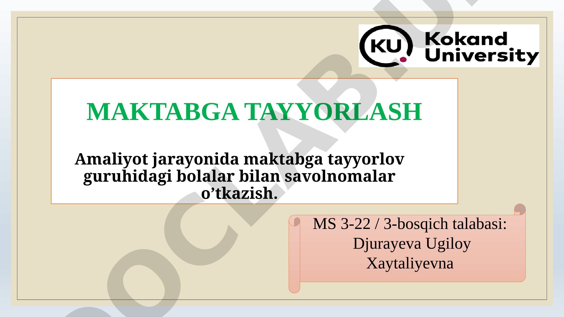 Maktabga tayyorlov guruhida savolnoma o'tkazish