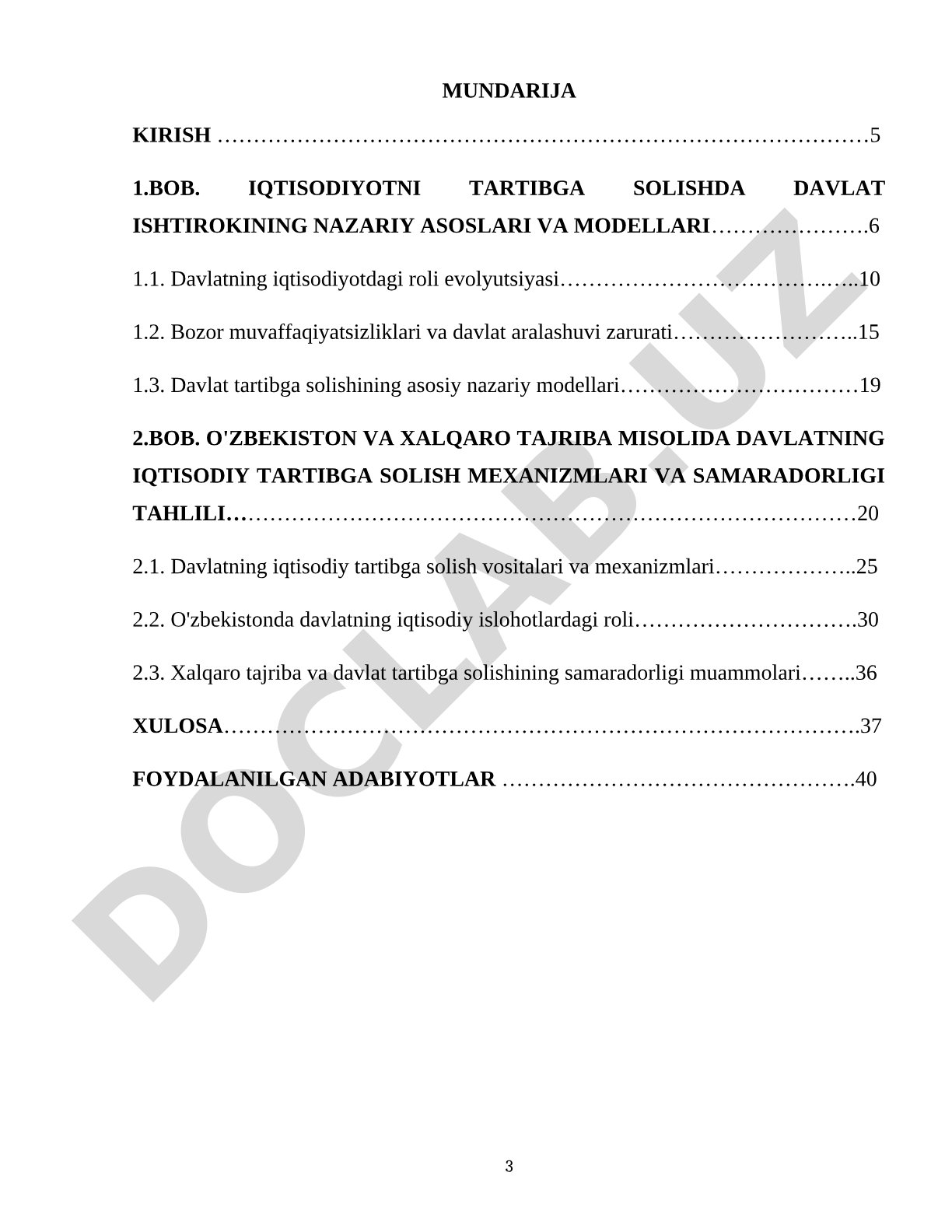 Iqtisodiyotni tartibga solishda davlatning roli