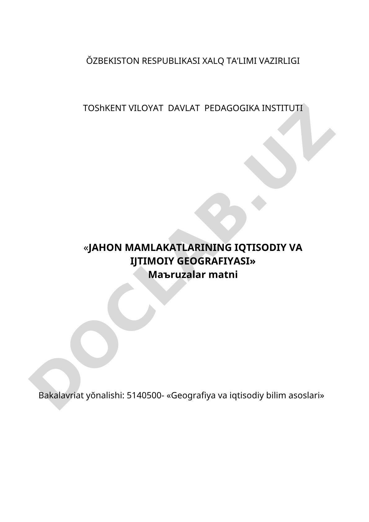 Jahon mamlakatlarining iqtisodiy va ijtimoiy geografiyasi