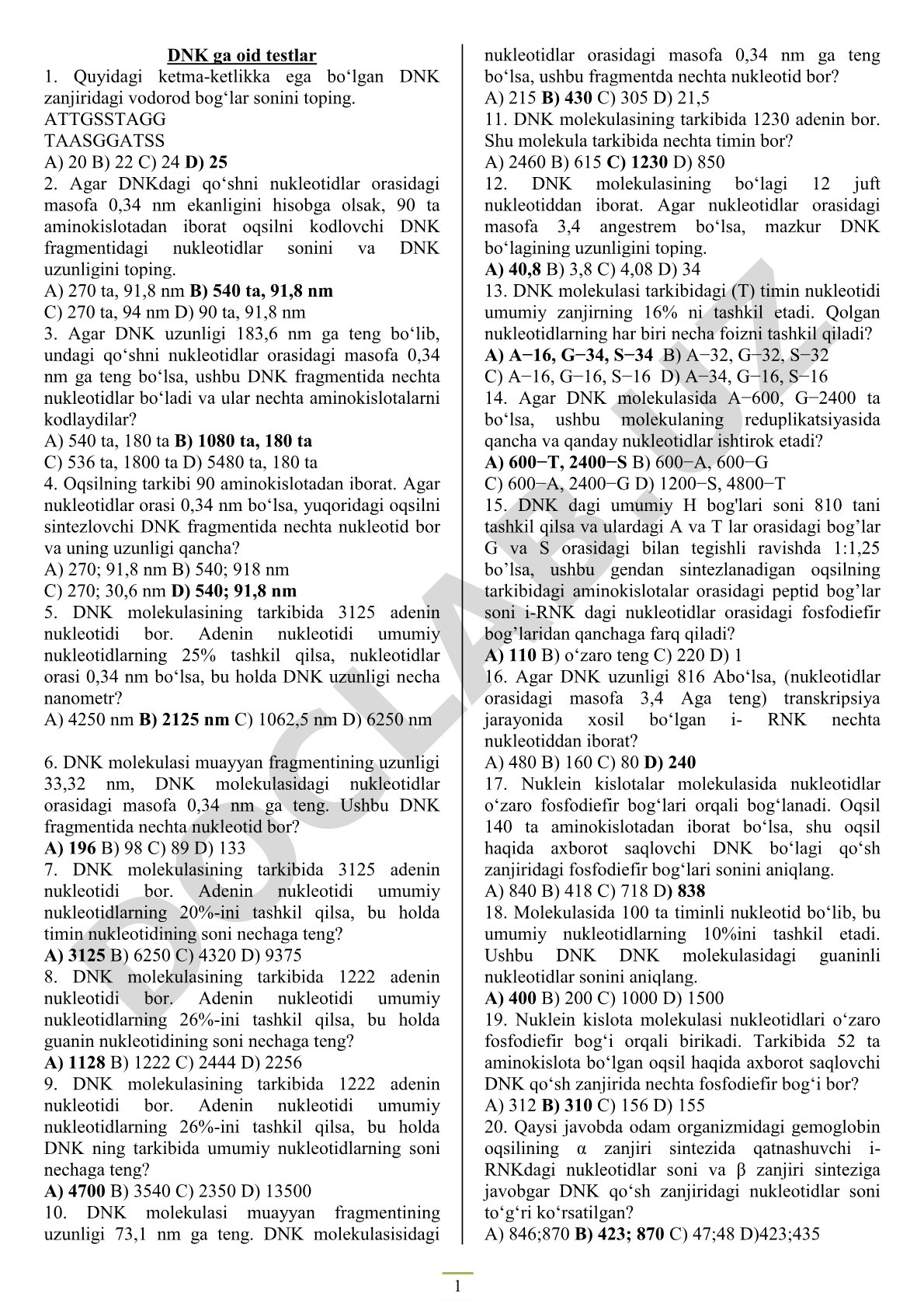 DNK ga oid testlar