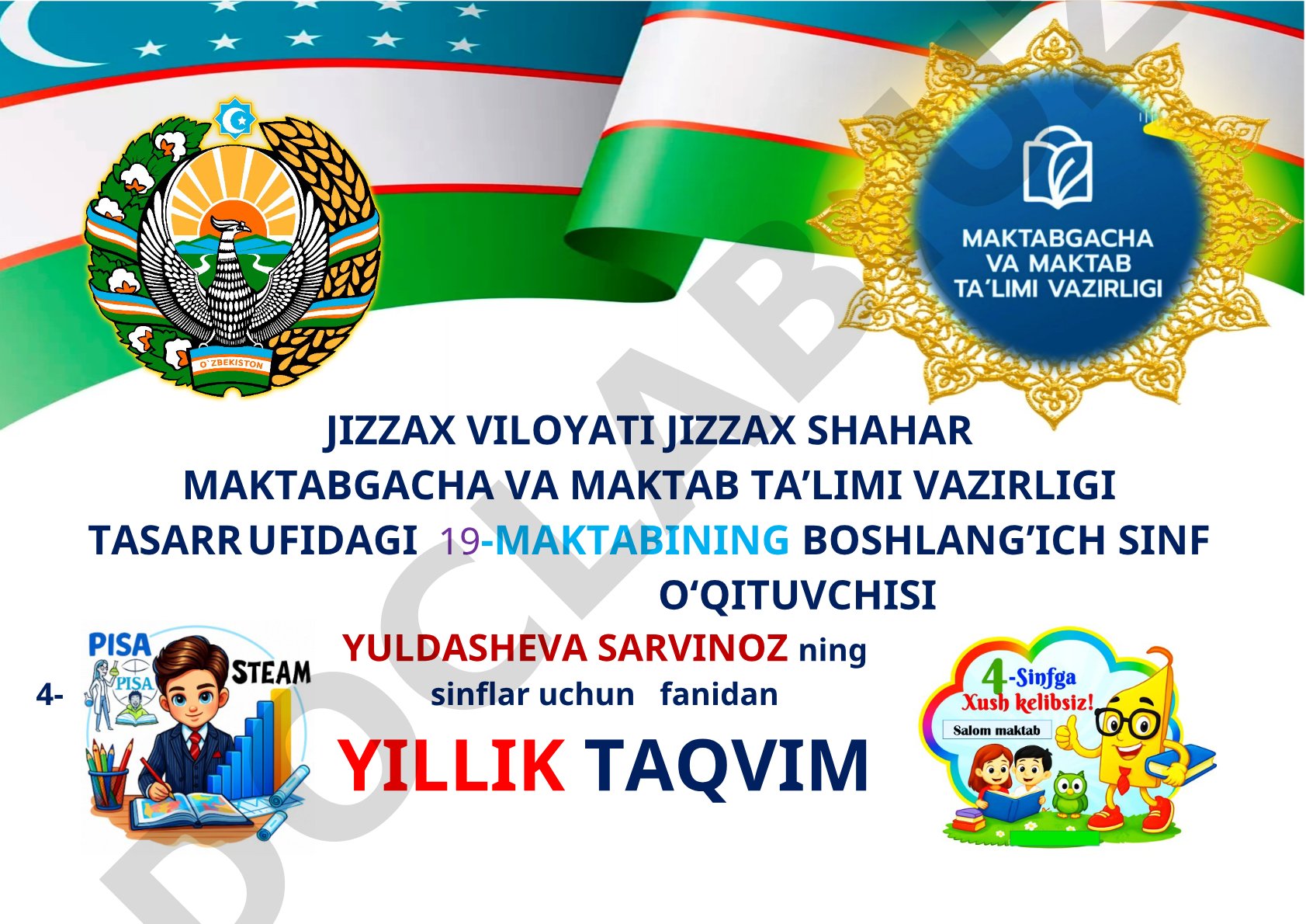 4-sinflar uchun yillik taqvim rejasi