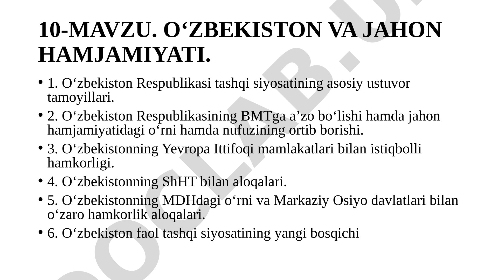 O‘zbekiston va jahon hamjamiyati