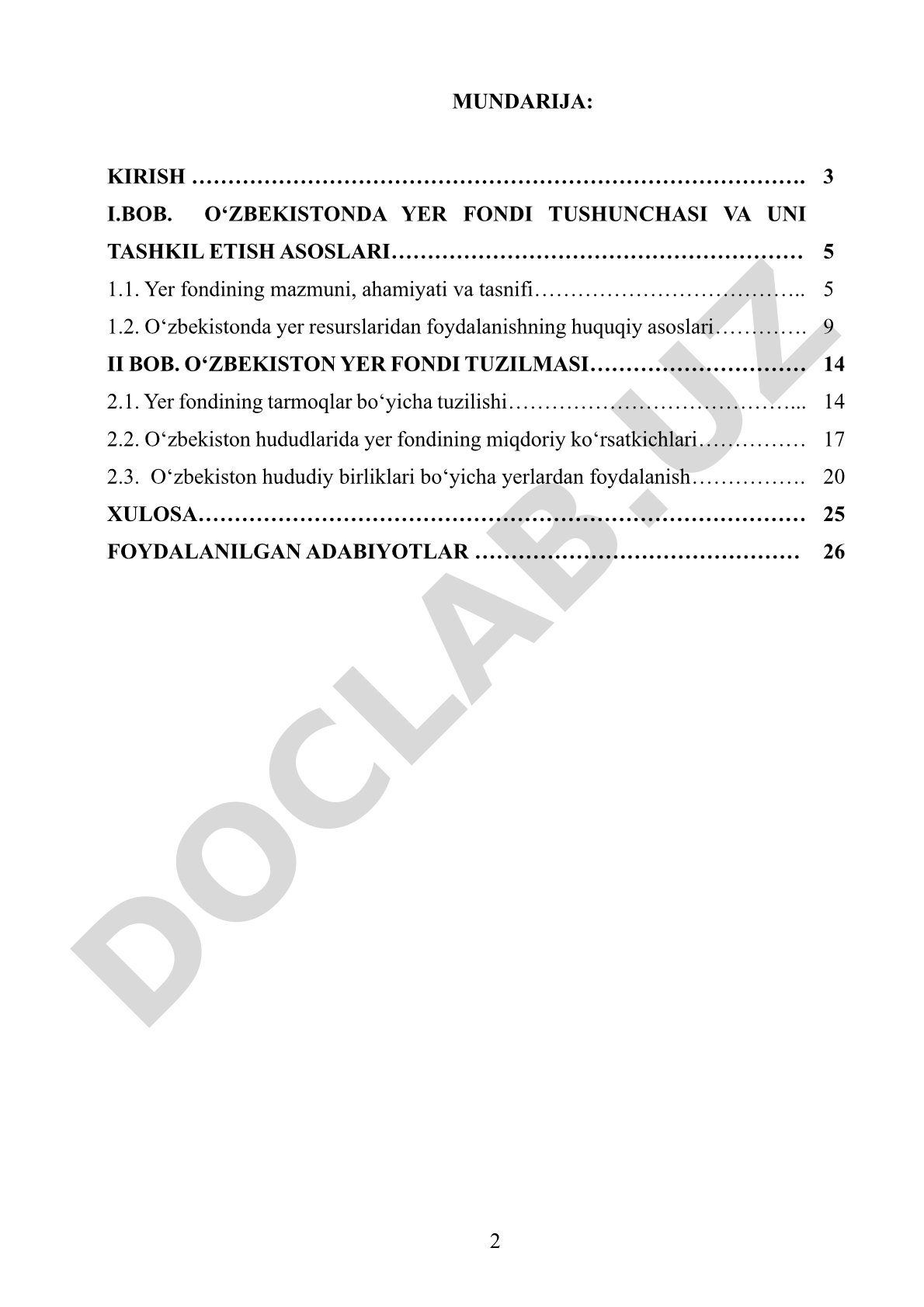 Oʻzbekiston yer fondi va uning hududiy tarkibi