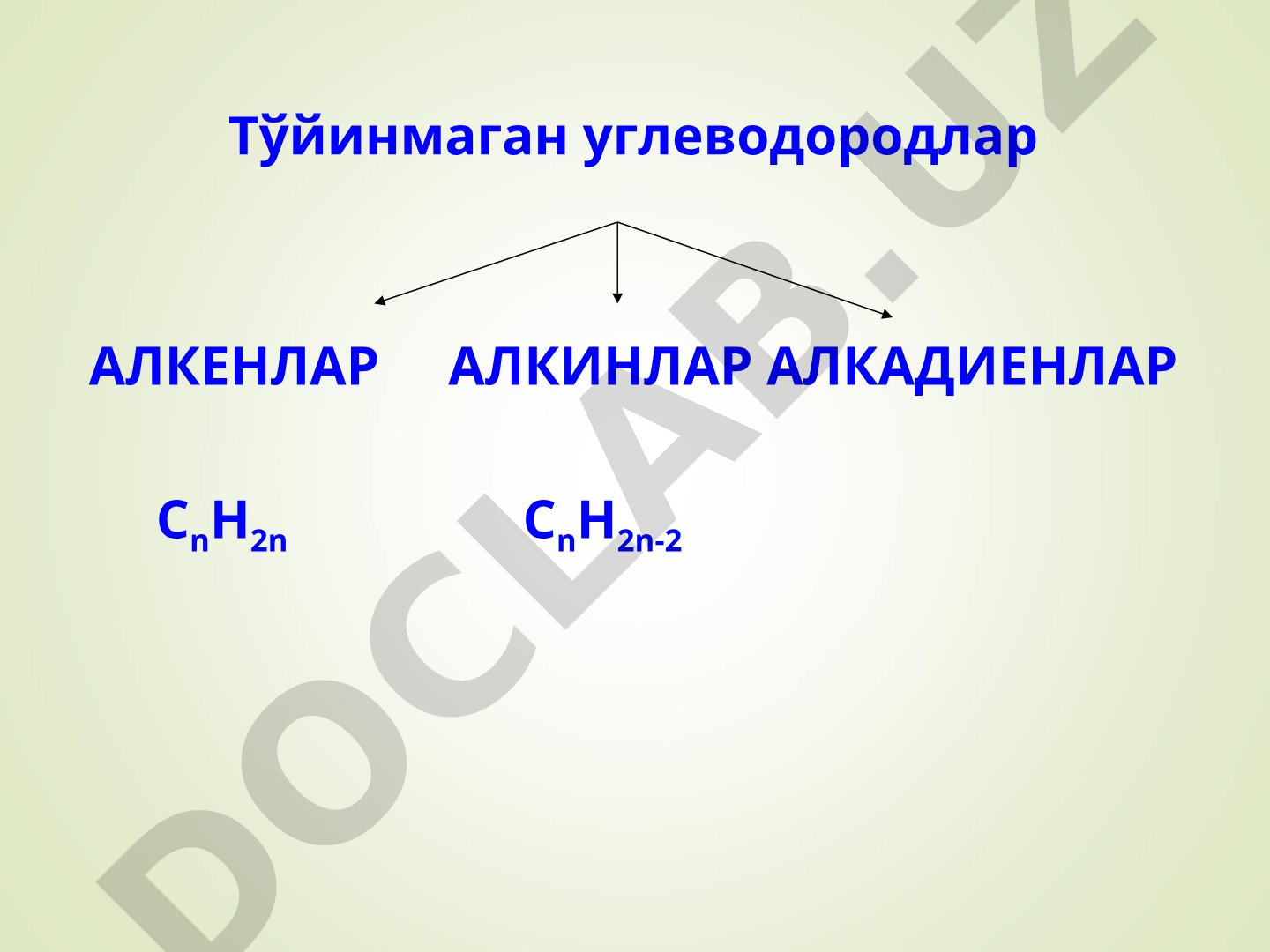 Тўйинмаган углеводородлар: алкенлар, алкинлар, алкадиенлар