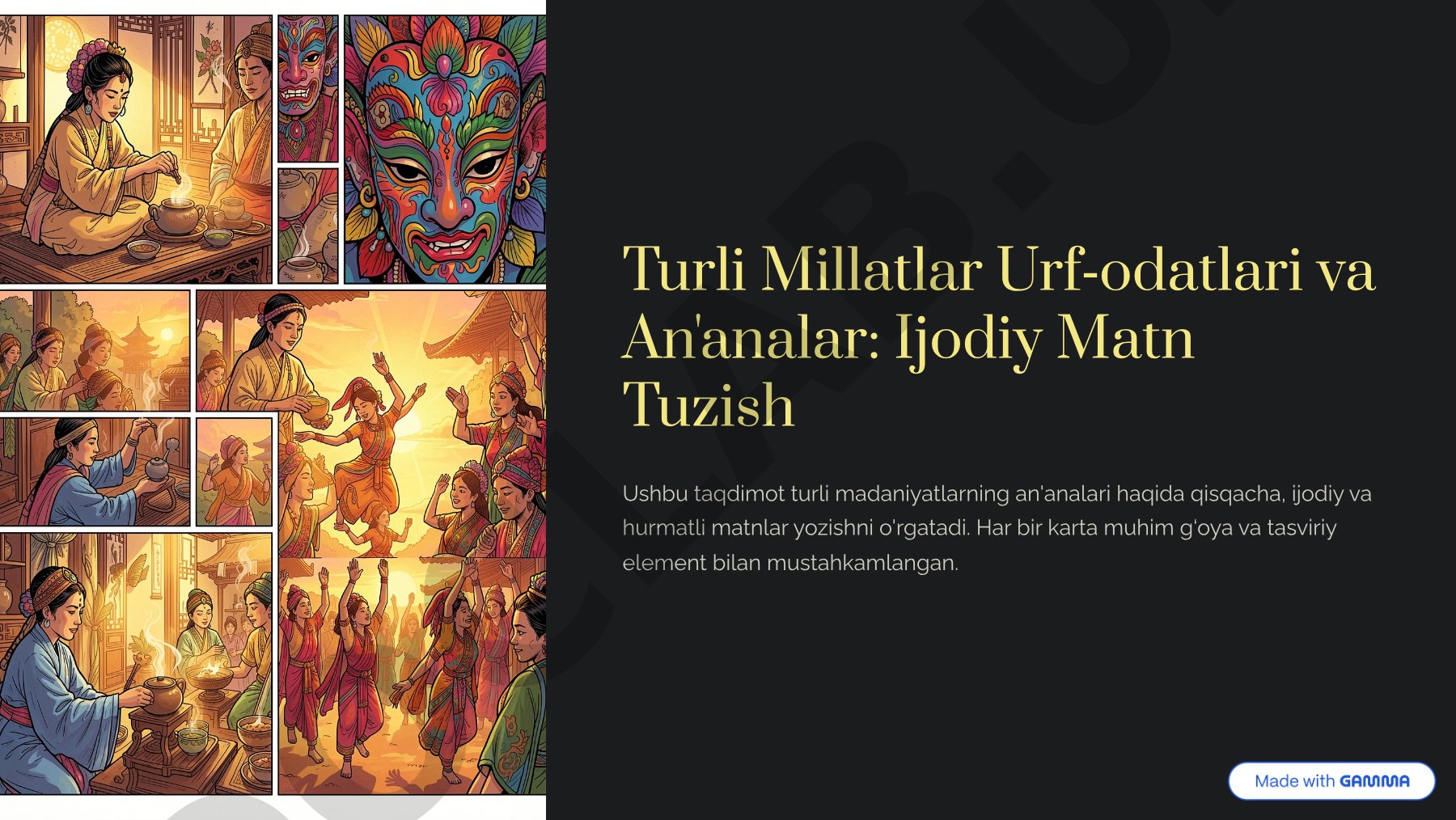 Turli millatlar urf-odatlari va an'analar: ijodiy matn tuzish
