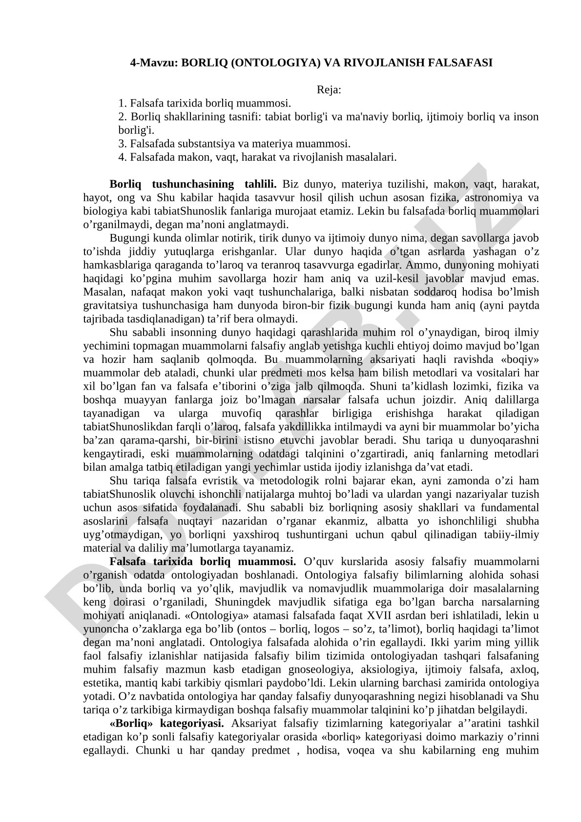Borliq (ontologiya) va rivojlanish falsafasi