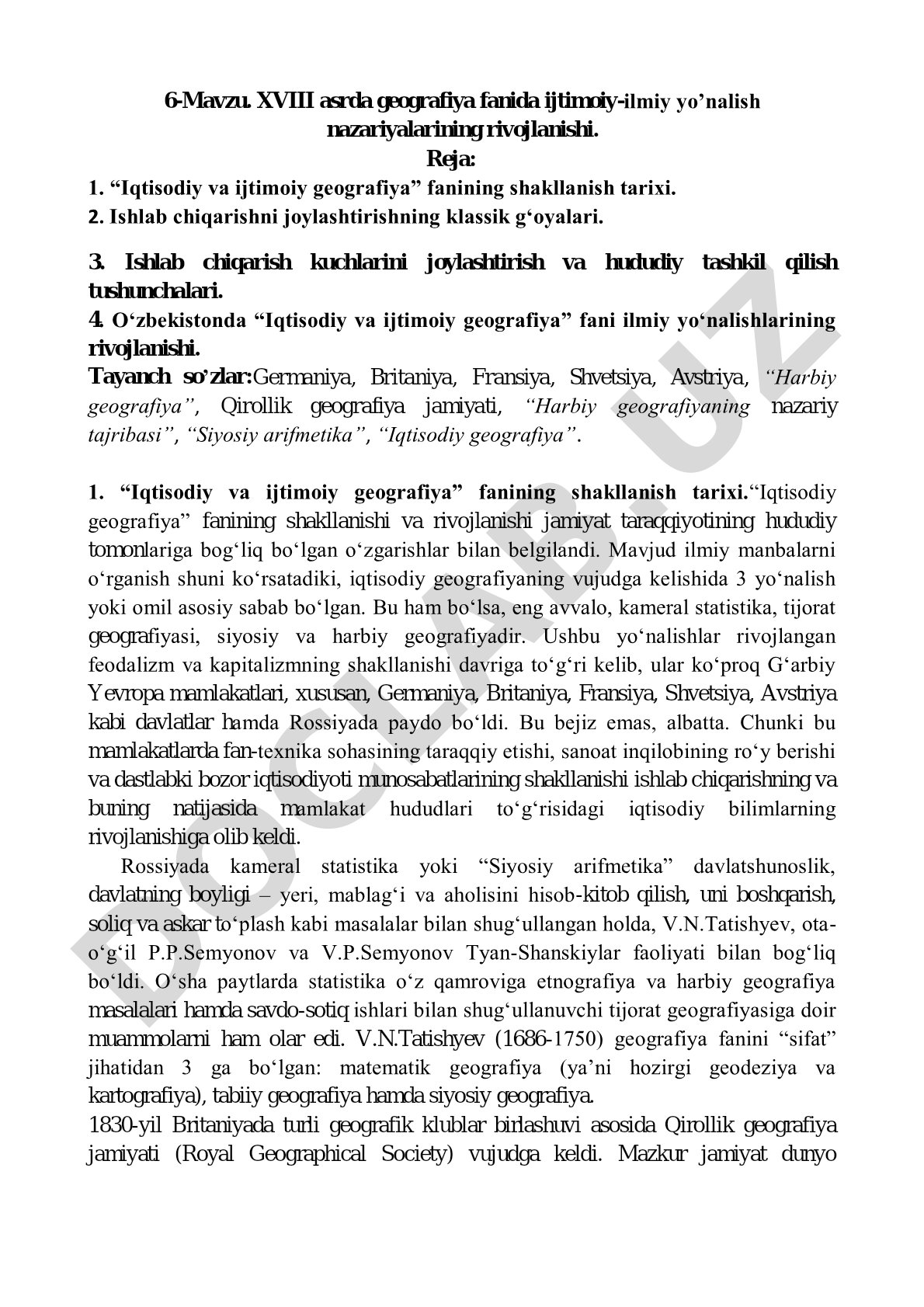 XVIII asrda geografiya fanida ijtimoiy-ilmiy yo'nalish nazariyalarining rivojlanishi