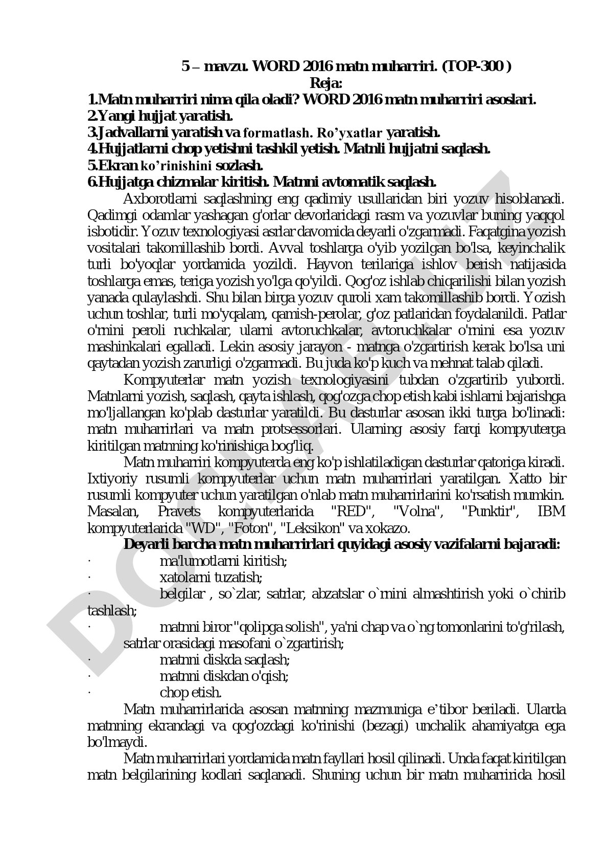 WORD 2016 matn muharriri asoslari