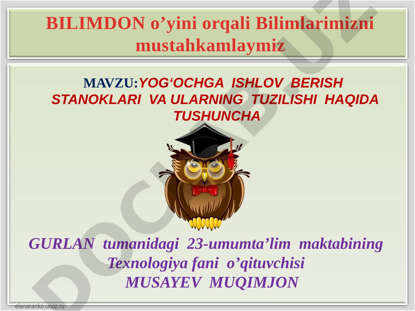 Yog'ochga ishlov berish stanoklari va ularning tuzilishi haqida tushuncha