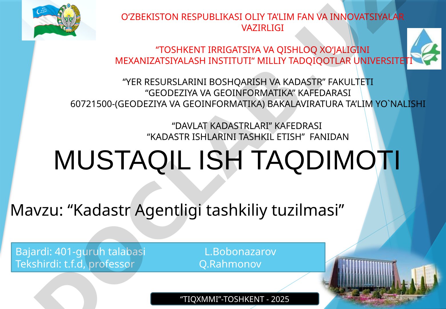 Kadastr Agentligi tashkiliy tuzilmasi