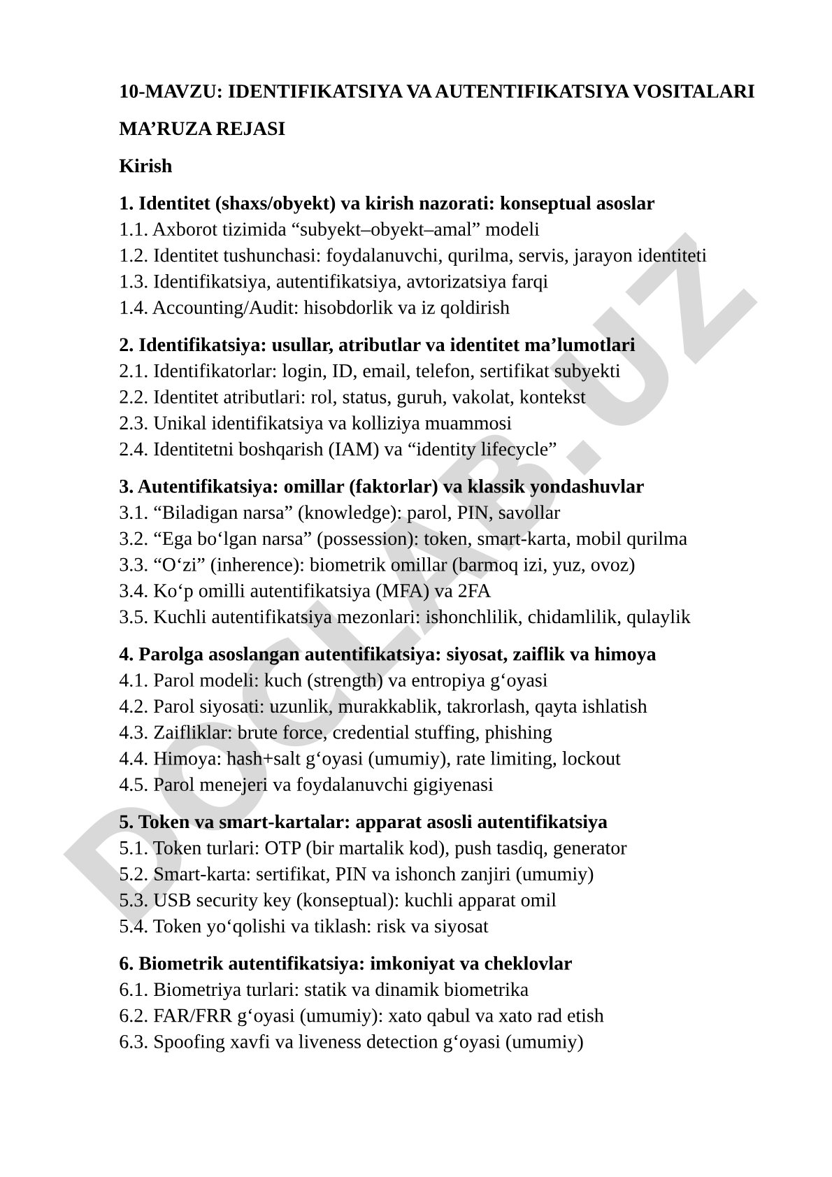 Identifikatsiya va autentifikatsiya vositalari