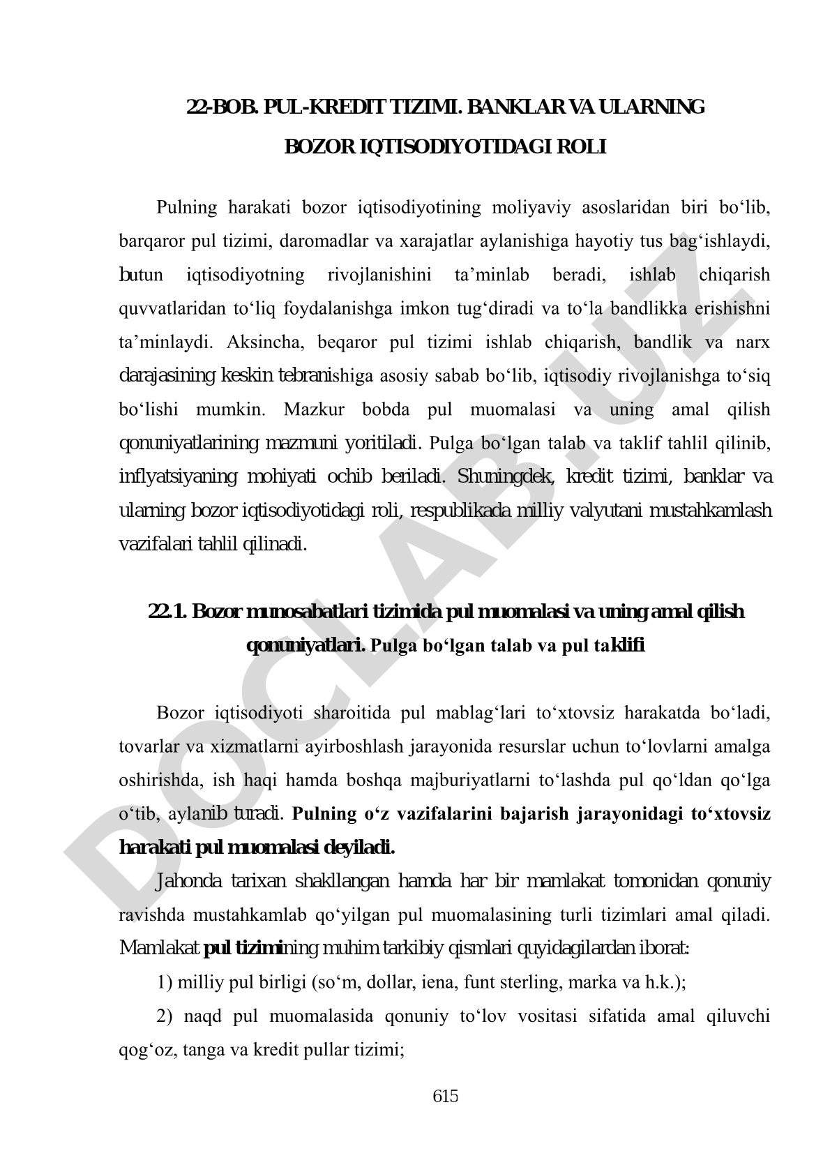 Pul-kredit tizimi. Banklar va ularning bozor iqtisodiyotidagi roli