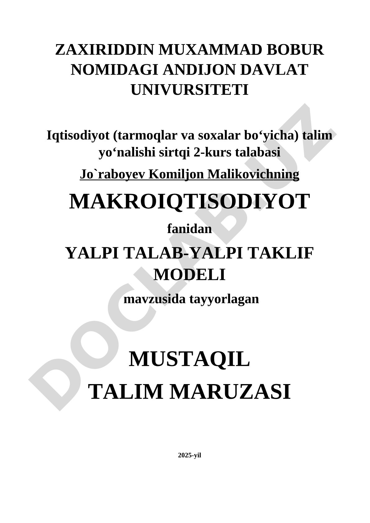 YALPI TALAB-YALPI TAKLIF MODELI