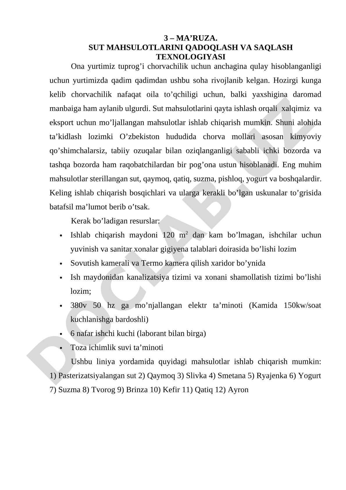 Sut mahsulotlarini qadoqlash va saqlash texnologiyasi