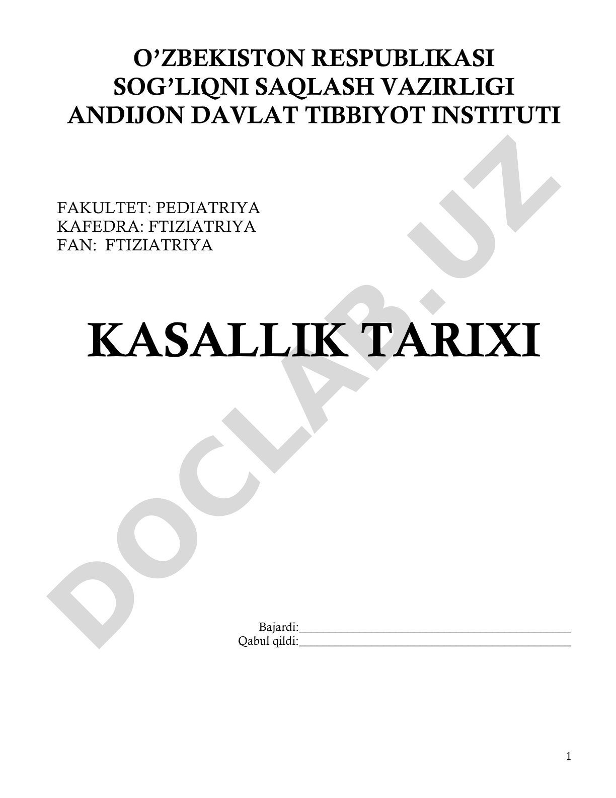 Ftiziatriya fanidan kasallik tarixi