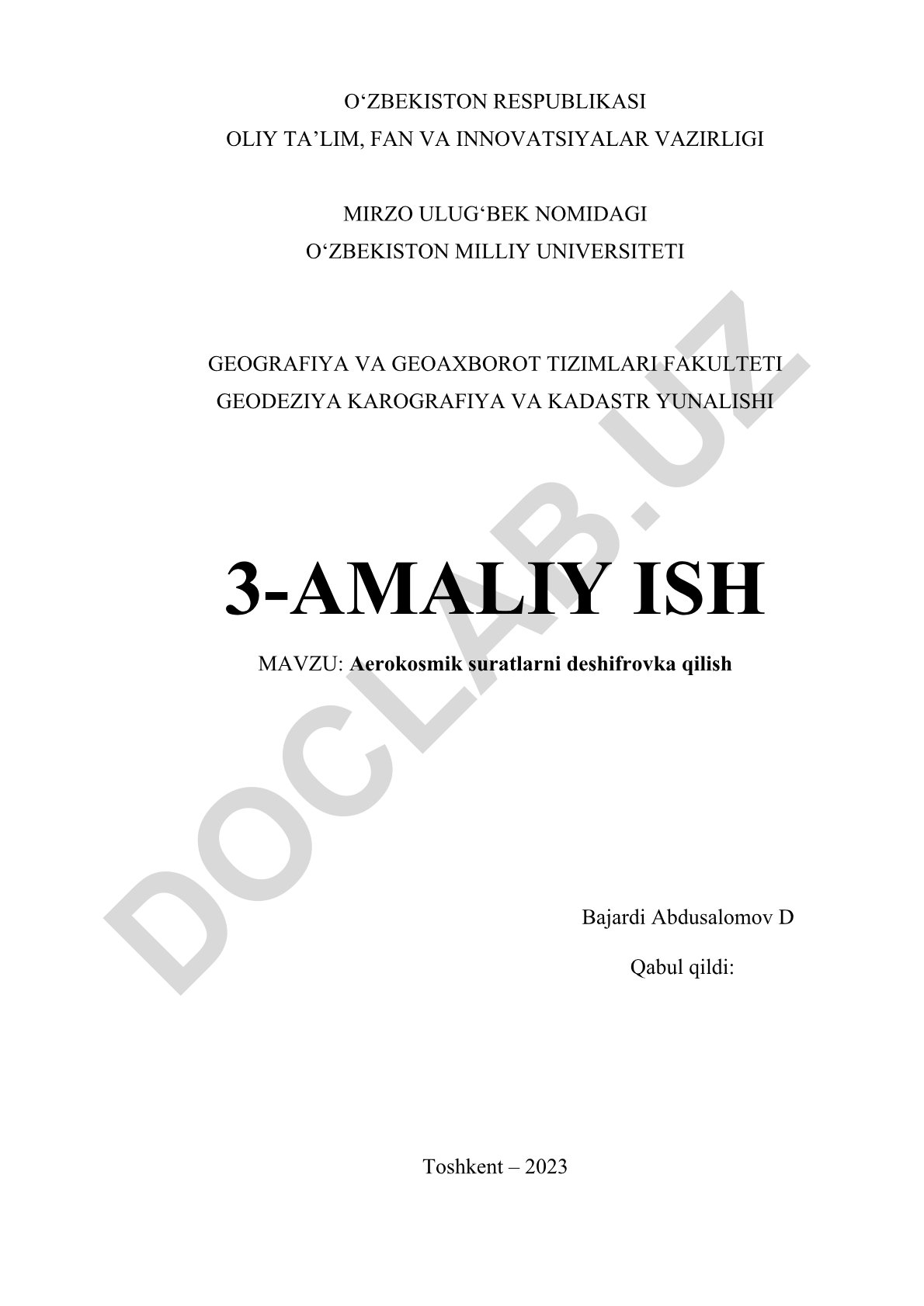 Aerokosmik suratlarni deshifrovka qilish