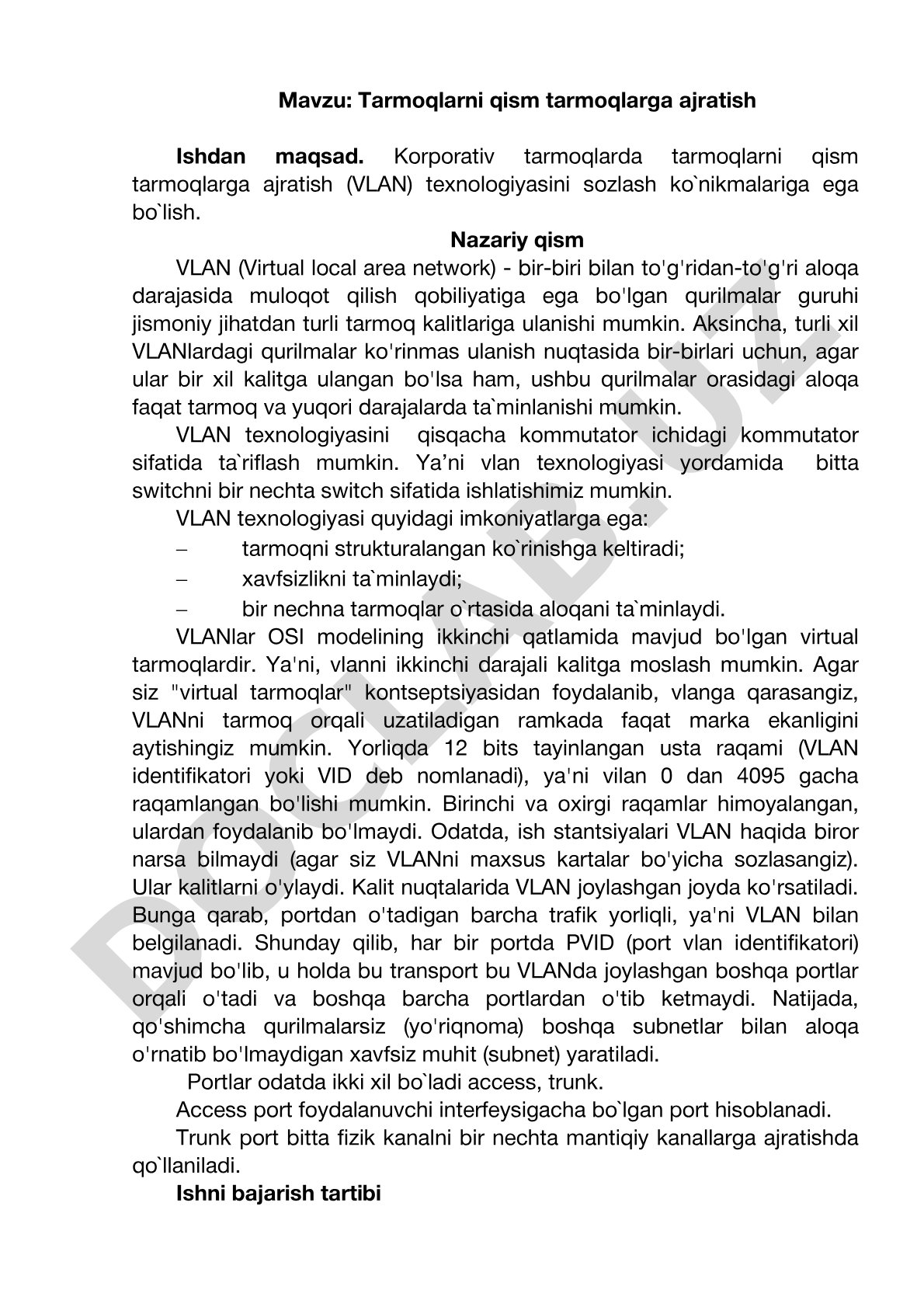 Tarmoqlarni qism tarmoqlarga ajratish