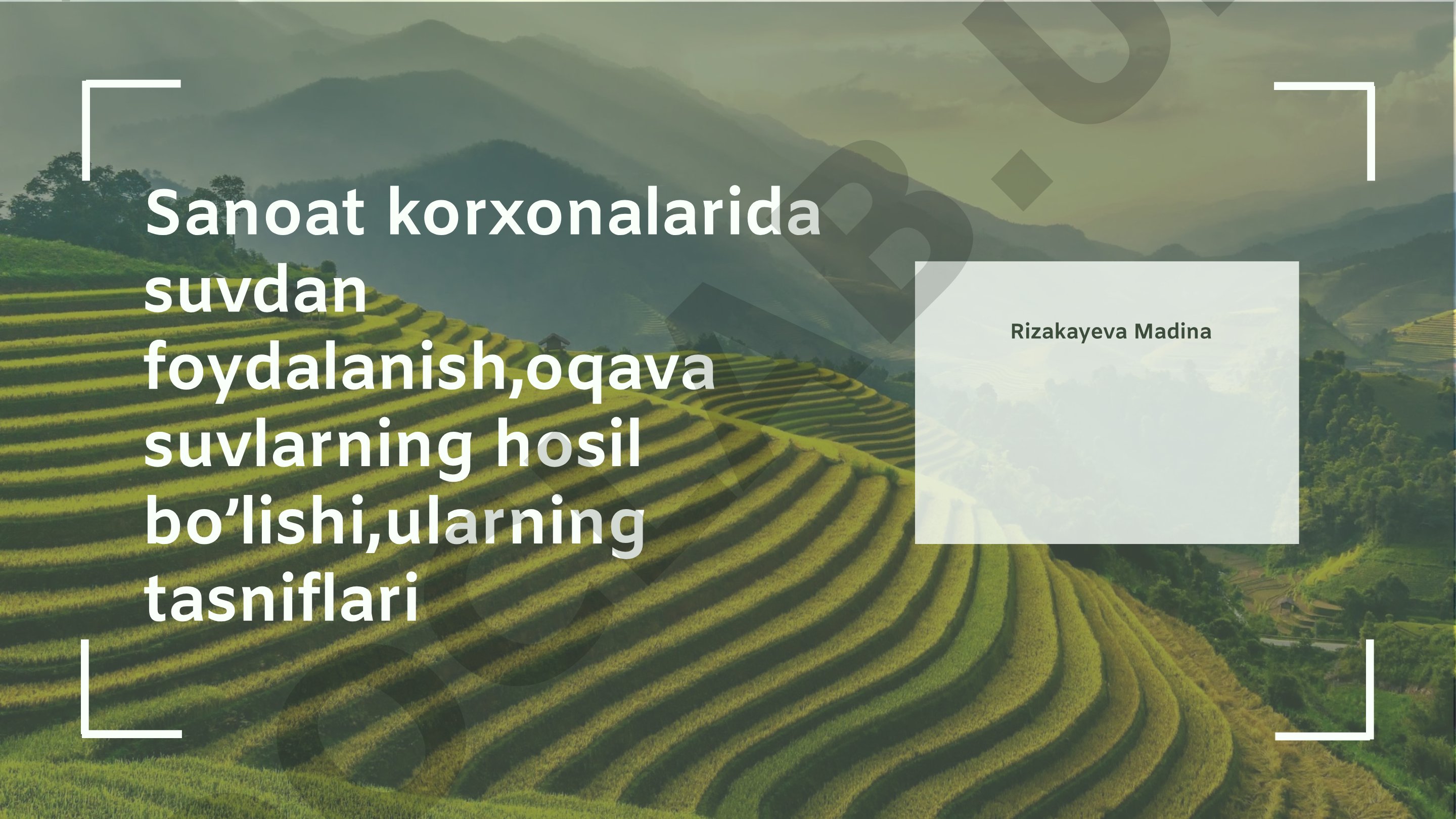 Sanoat korxonalarida suvdan foydalanish, oqava suvlarning hosil bo'lishi va tasniflari