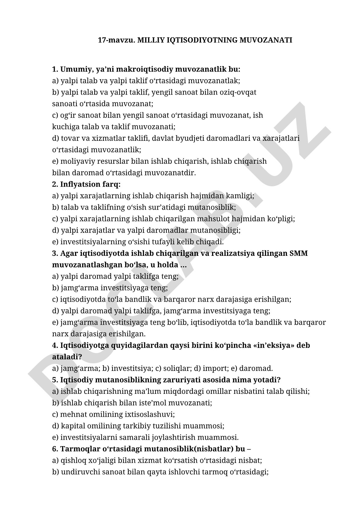 Milliy iqtisodiyotning muvozanati
