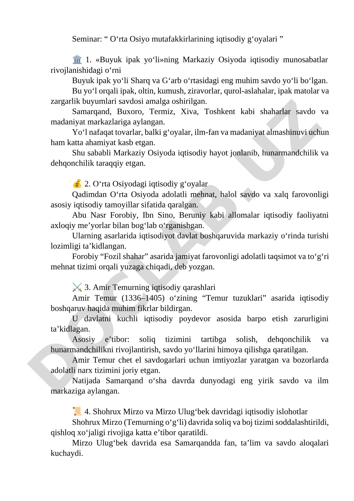 O‘rta Osiyo mutafakkirlarining iqtisodiy g‘oyalari