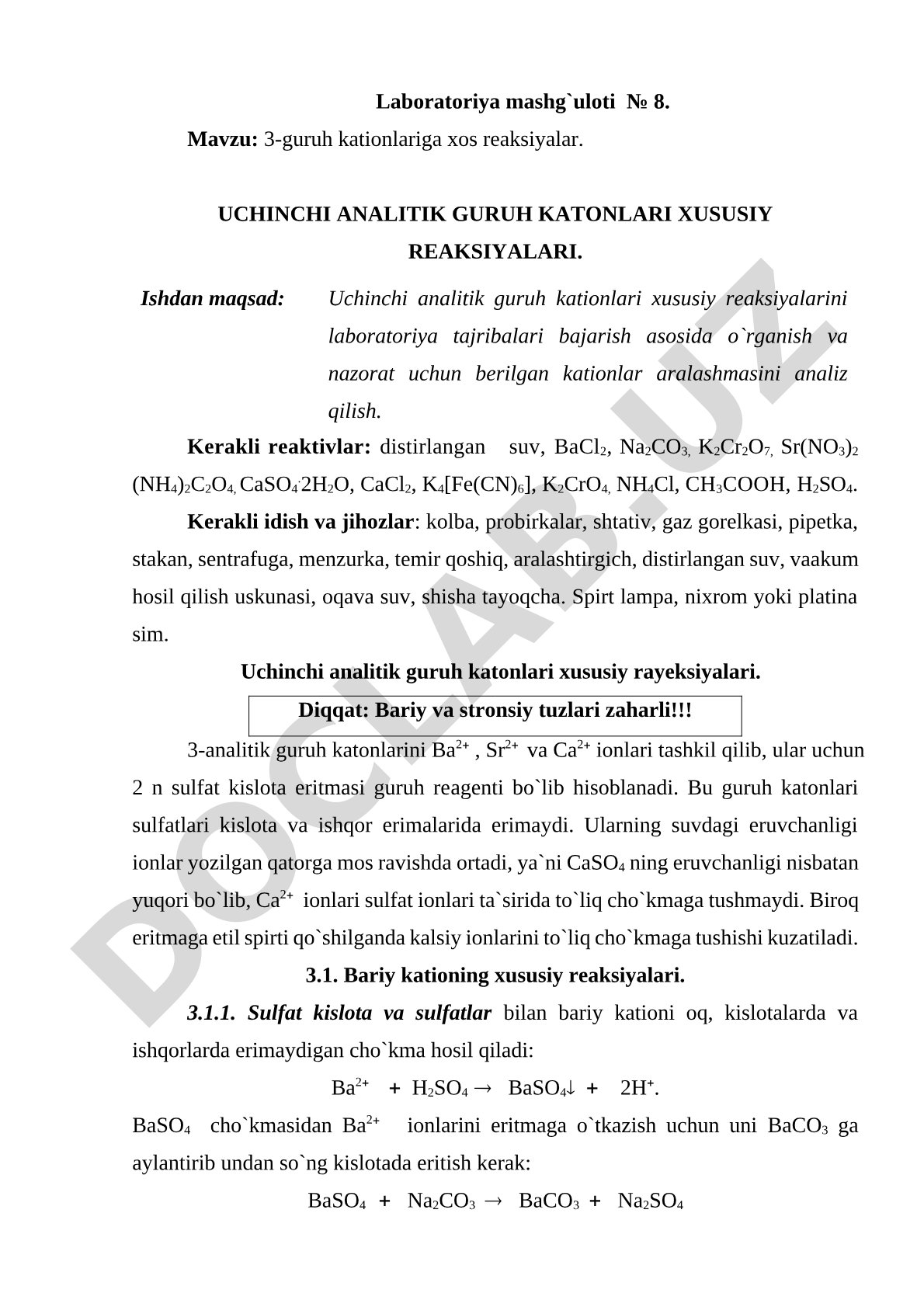 3-guruh kationlariga xos reaksiyalar. Uchinchi analitik guruh kationlari xususiy reaksiyalari