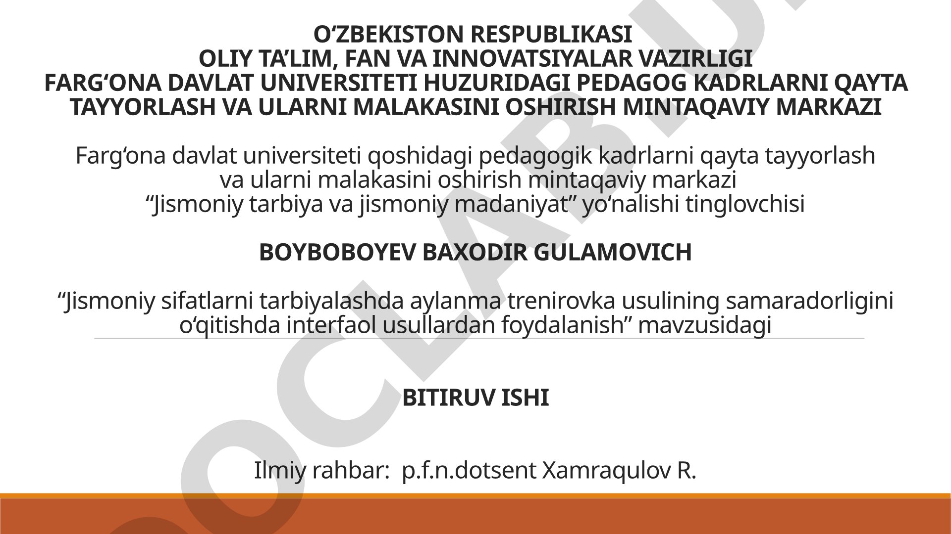Jismoniy sifatlarni tarbiyalashda aylanma trenirovka usulining samaradorligini o‘qitishda interfaol usullardan foydalanish