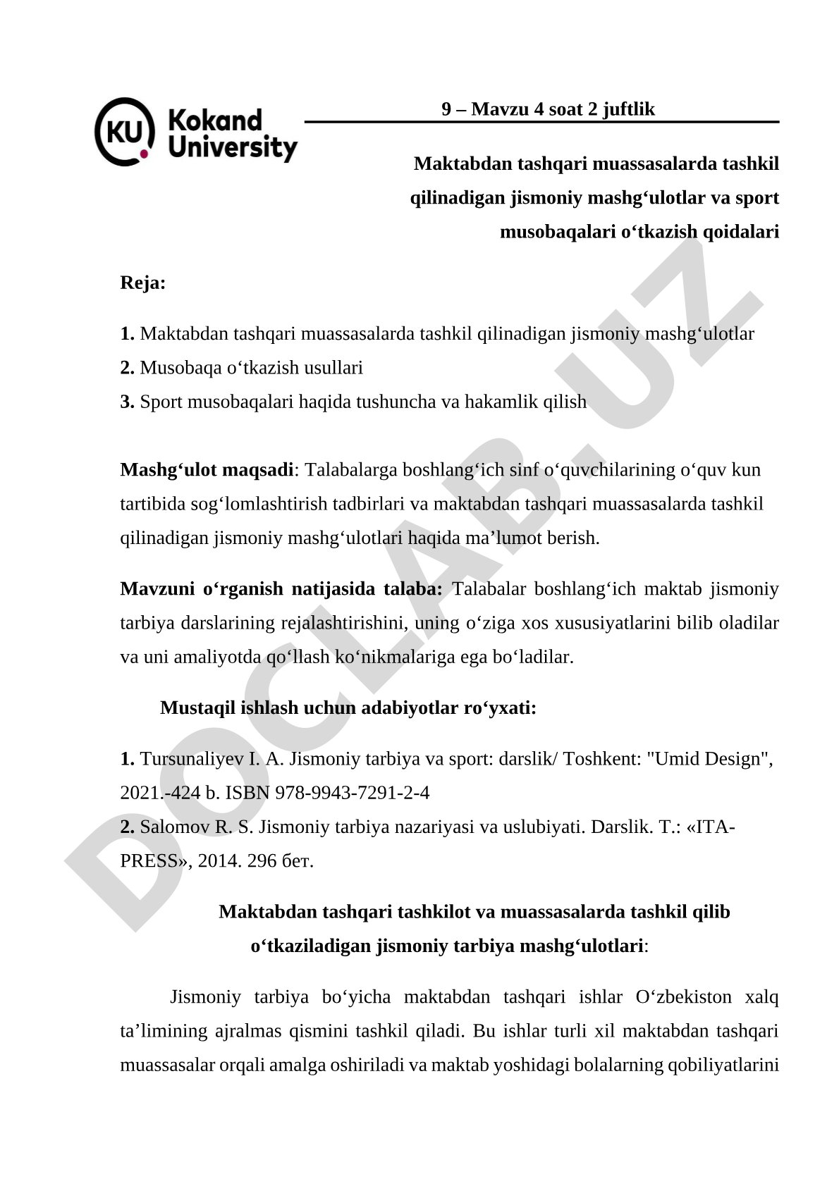 Maktabdan tashqari muassasalarda tashkil qilinadigan jismoniy mashg'ulotlar va sport musobaqalari o'tkazish qoidalari