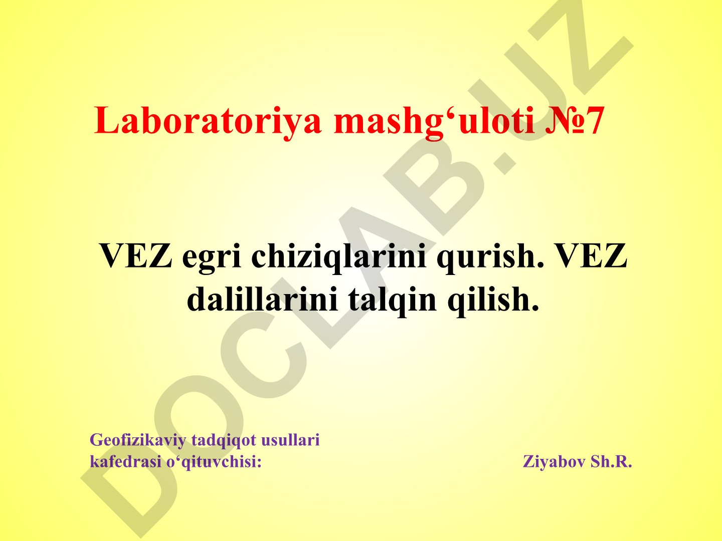 VEZ egri chiziqlarini qurish va dalillarini talqin qilish