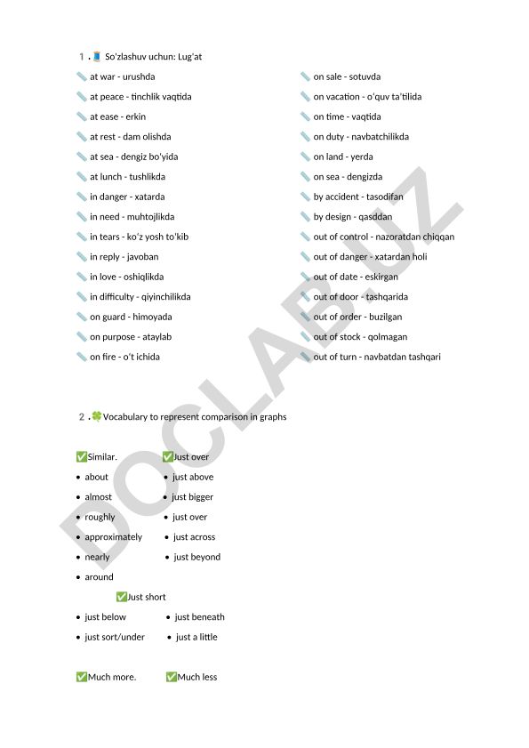 Ingliz tilida so'zlashuv va grafiklarda taqqoslash uchun lug'at