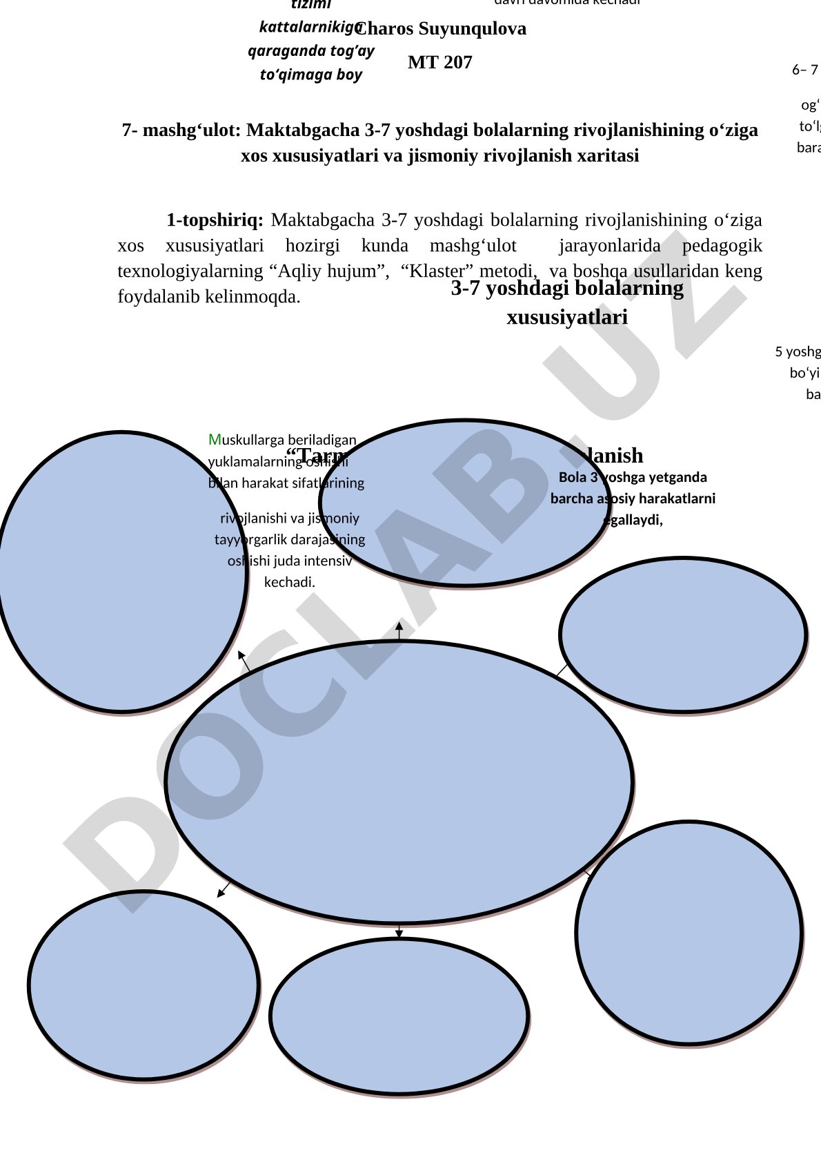 Maktabgacha 3-7 yoshdagi bolalarning rivojlanishining o‘ziga xos xususiyatlari va jismoniy rivojlanish xaritasi