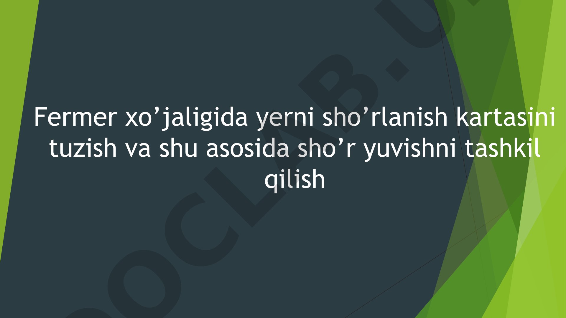 Fermer xo’jaligida yerni sho’rlanish kartasini tuzish va shu asosida sho’r yuvishni tashkil qilish