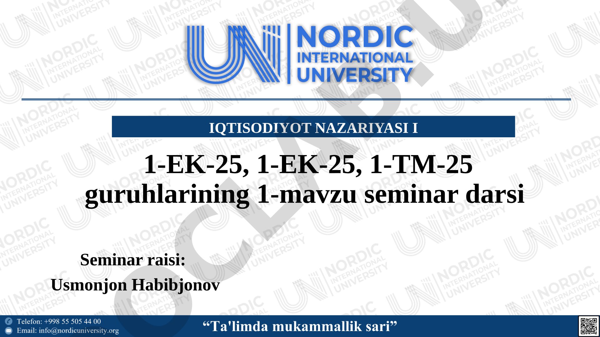 Iqtisodiyot nazariyasi I
