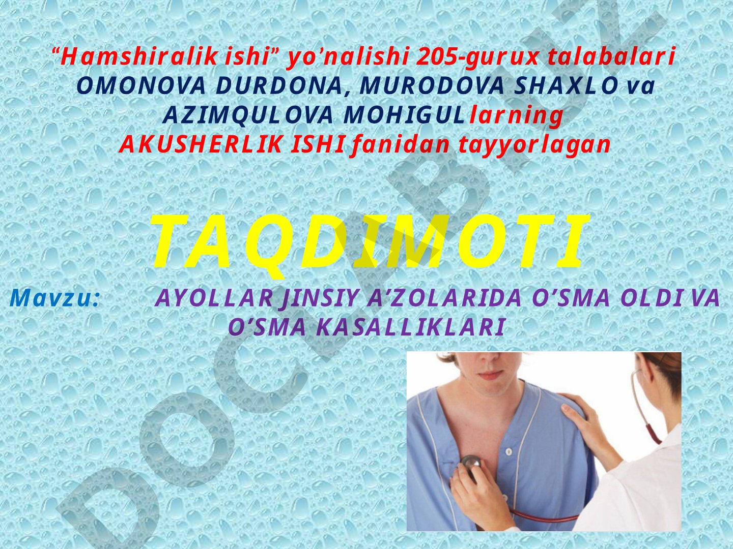 Ayollar jinsiy a'zolarida o'sma oldi va o'sma kasalliklari