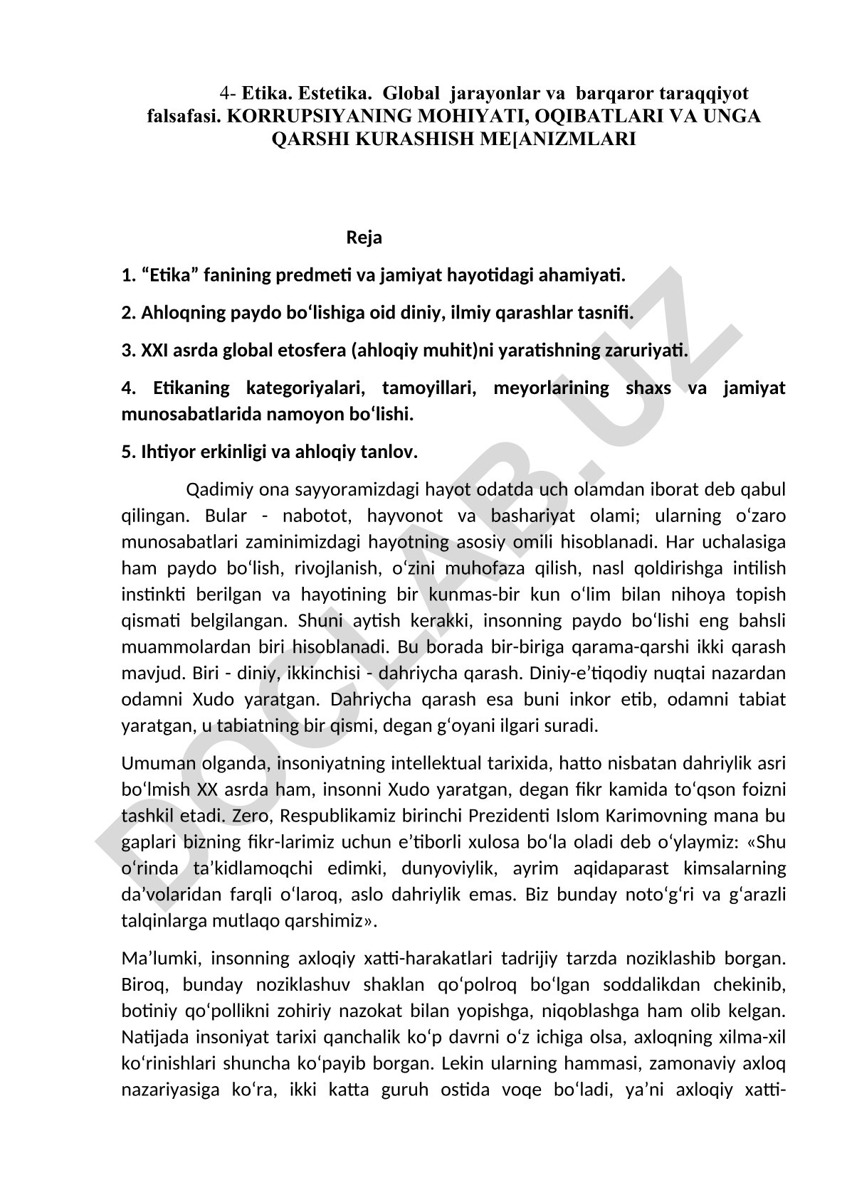 Korrupsiyaning mohiyati, oqibatlari va unga qarshi kurashish mexanizmlari