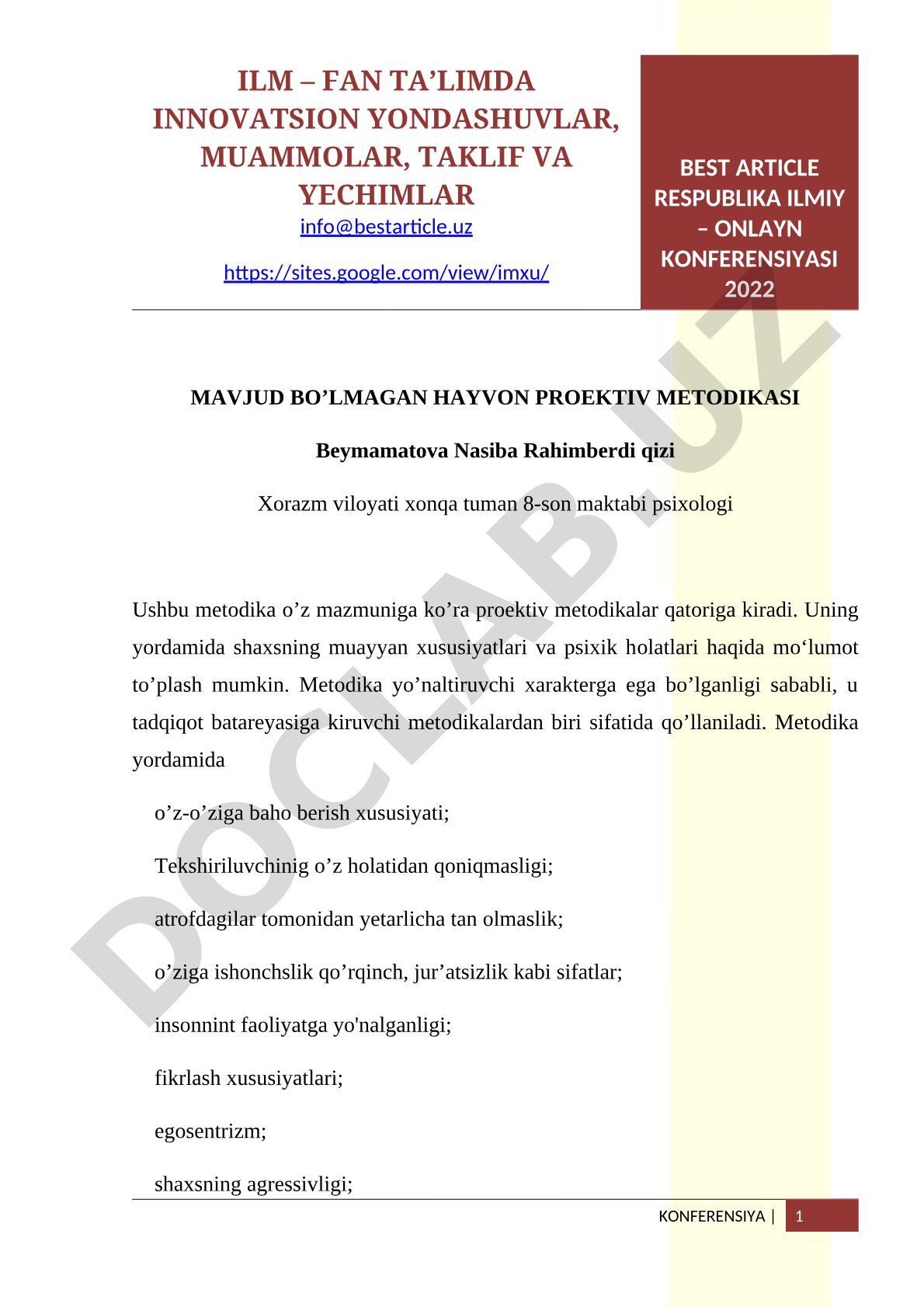 Mavjud bo’lmagan hayvon proektiv metodikasi
