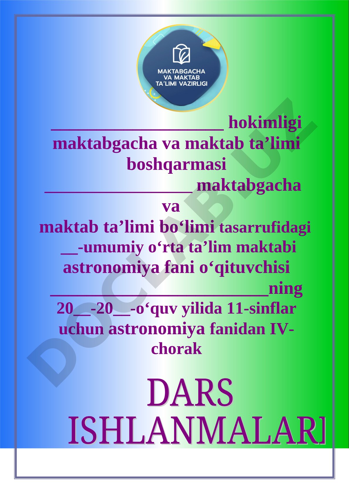 11-sinf astronomiya fanidan IV chorak taqvim mavzu rejasi