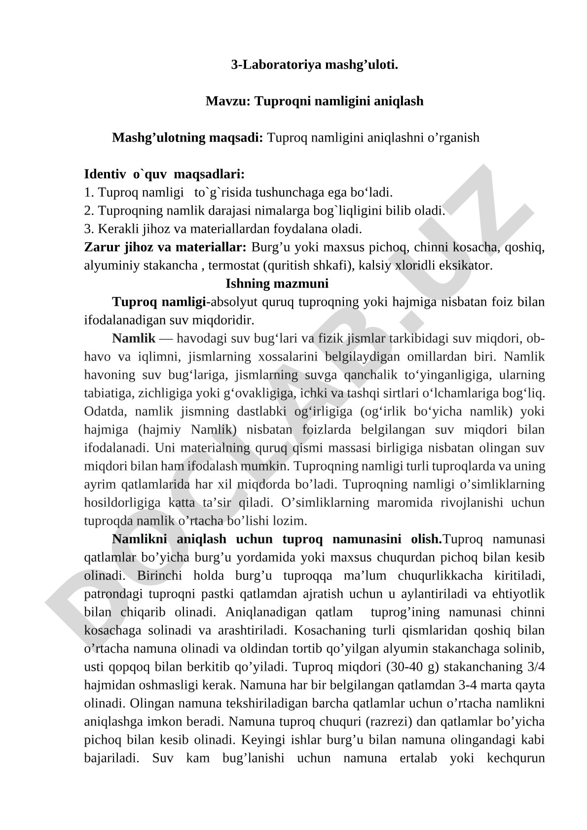 Tuproqni namligini aniqlash