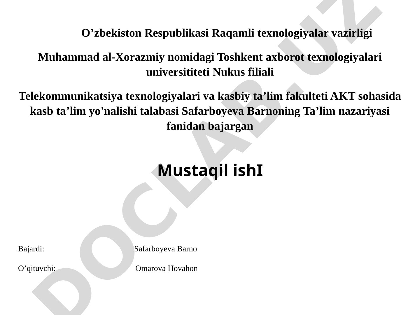 Pedagogikaning kasbiy rivojlanishining pedagogik asoslari