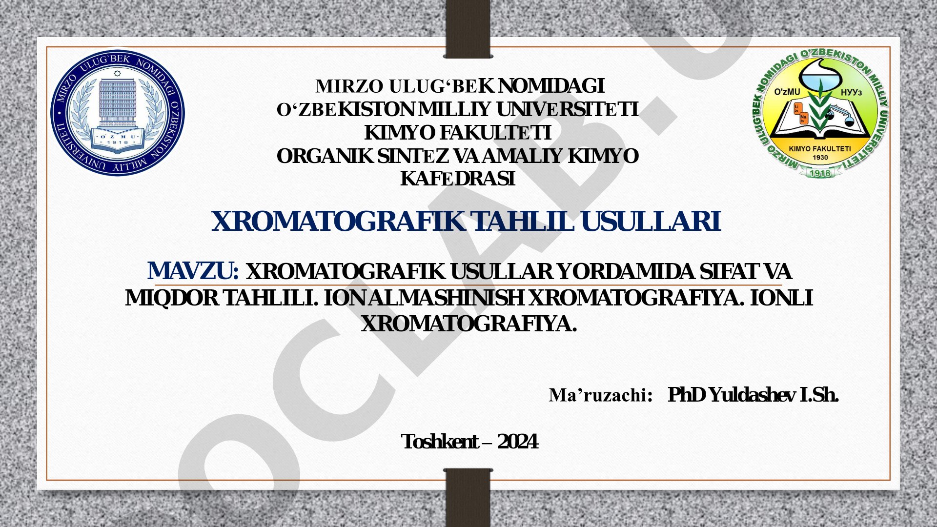 Xromatografik usullar yordamida sifat va miqdor tahlili. Ion almashinish xromatografiya. Ionli xromatografiya