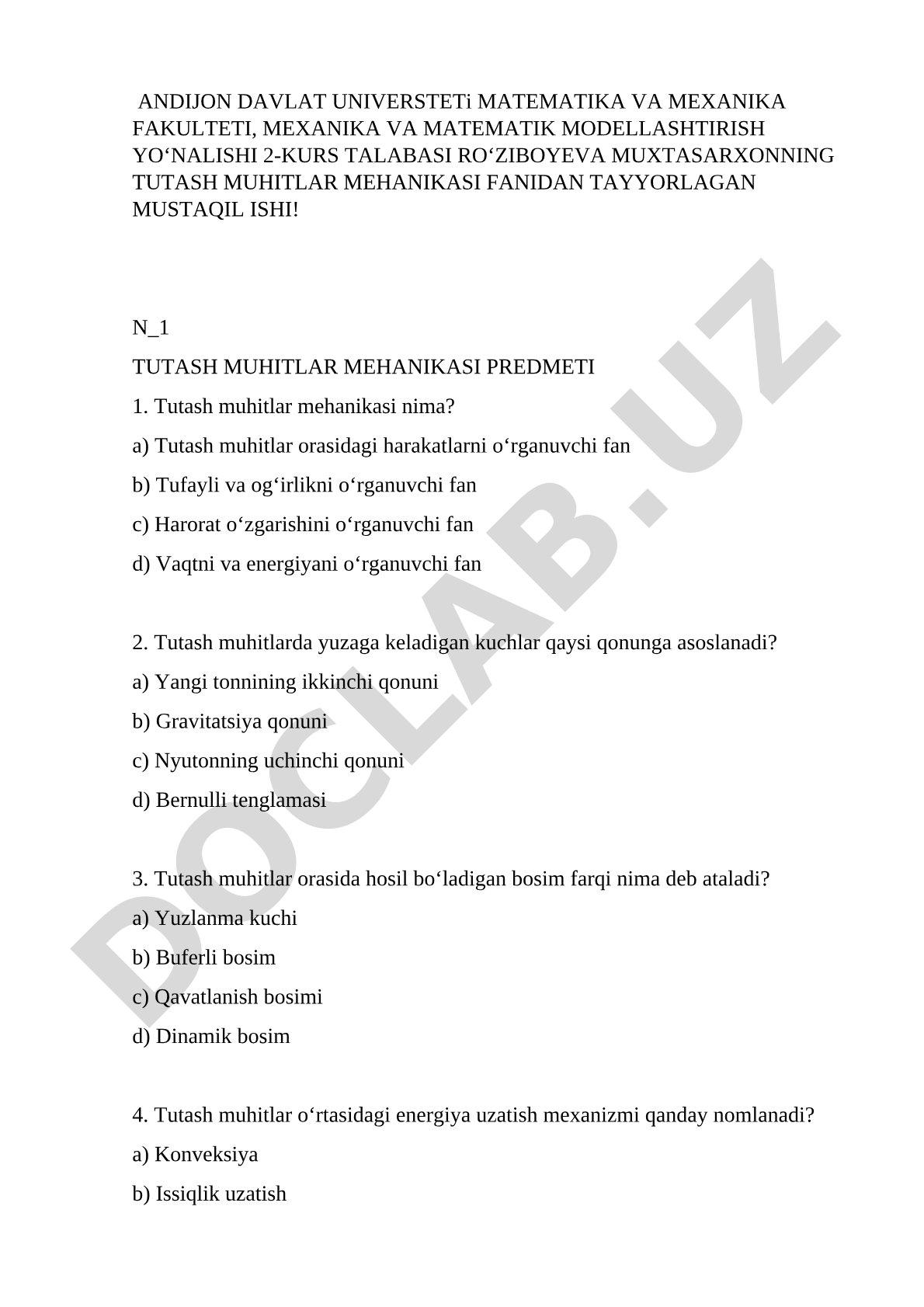 Tutash muhitlar mehanikasi predmeti