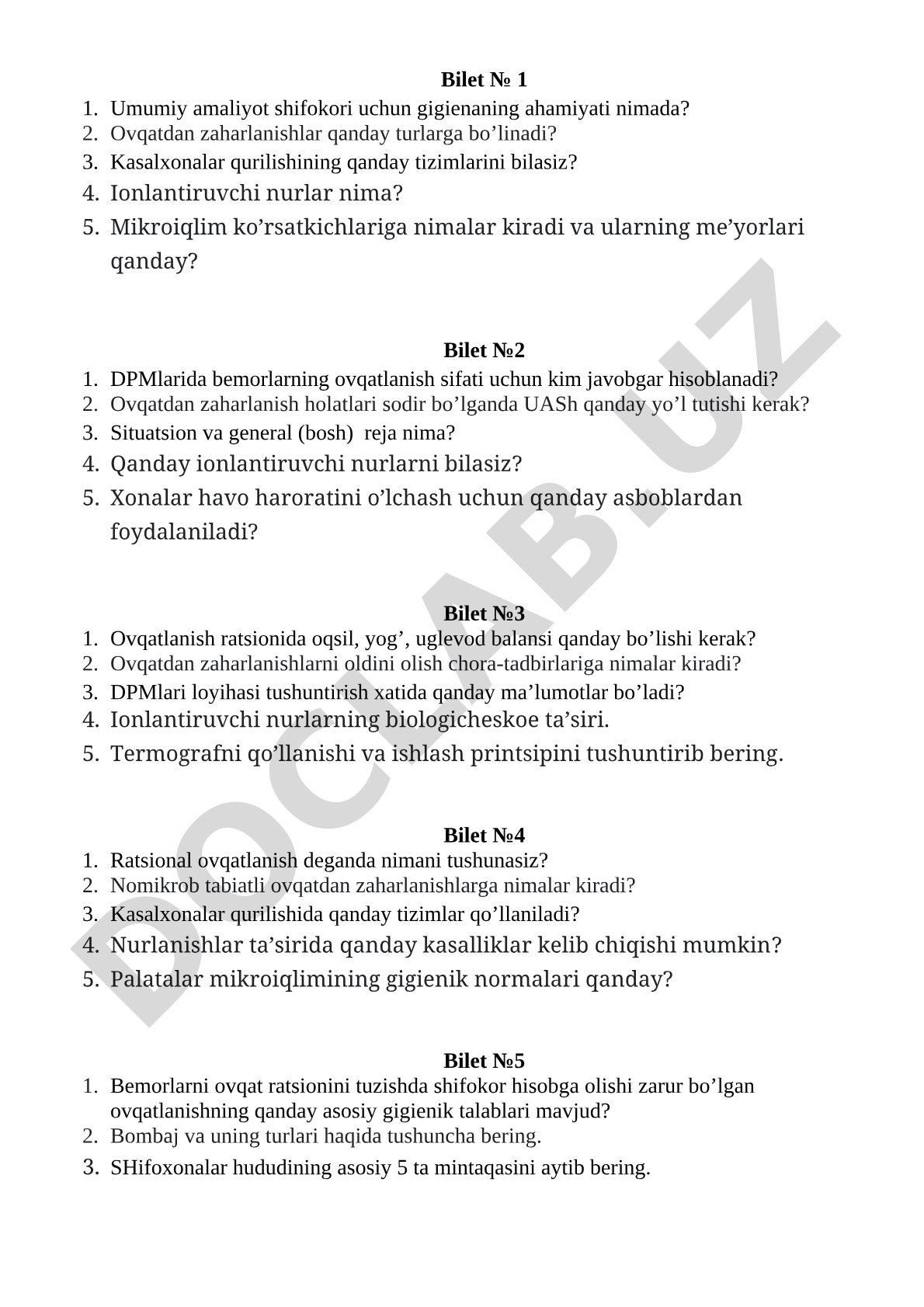 Umumiy amaliyot shifokori uchun gigiena biletlari