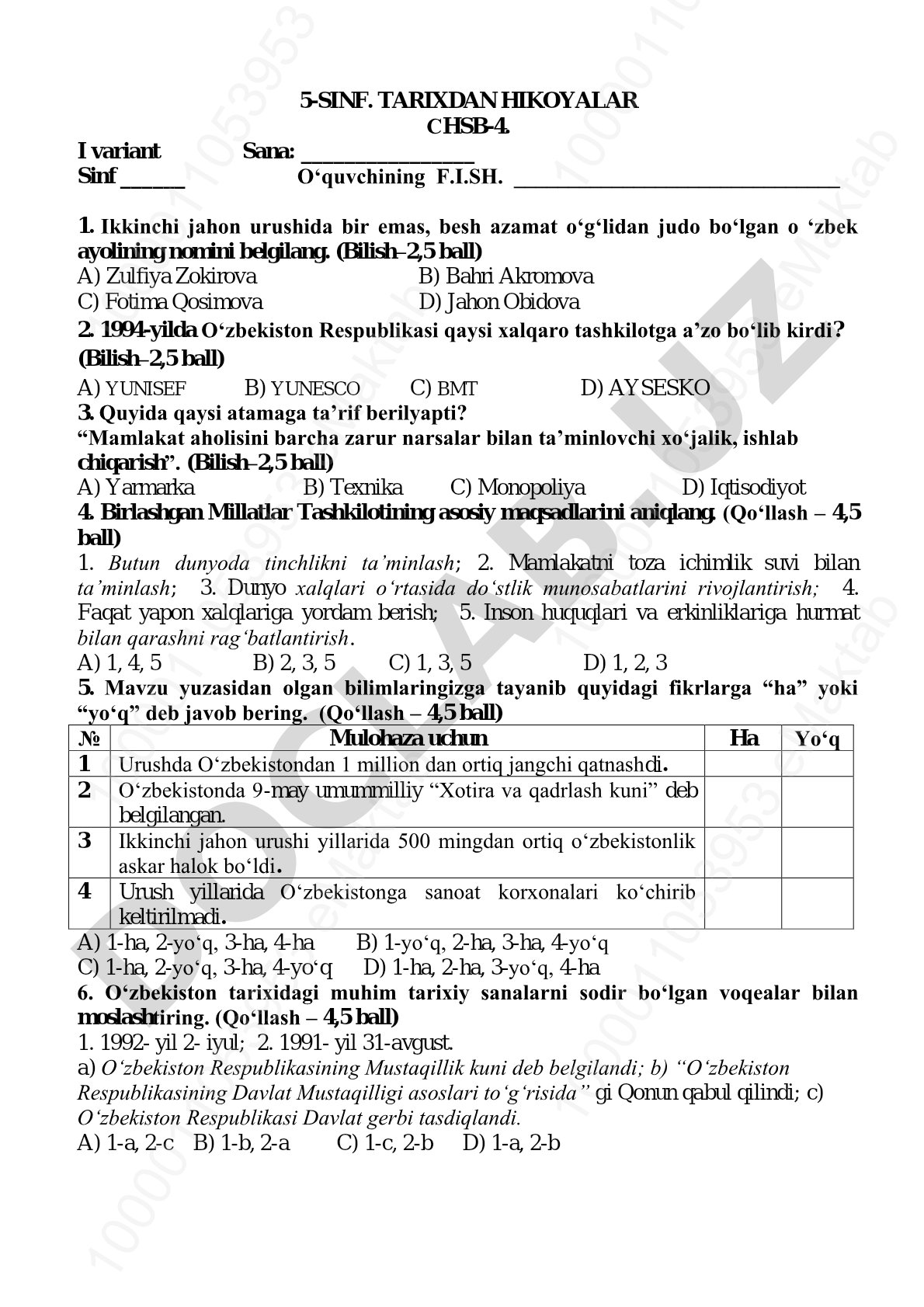 5-sinf tarixdan hikoyalar