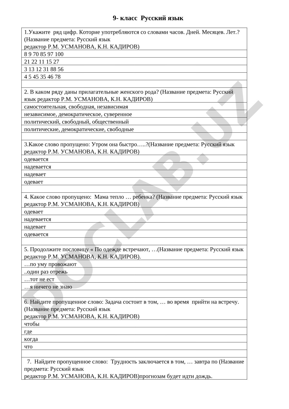 Тест по русскому языку для 9 класса