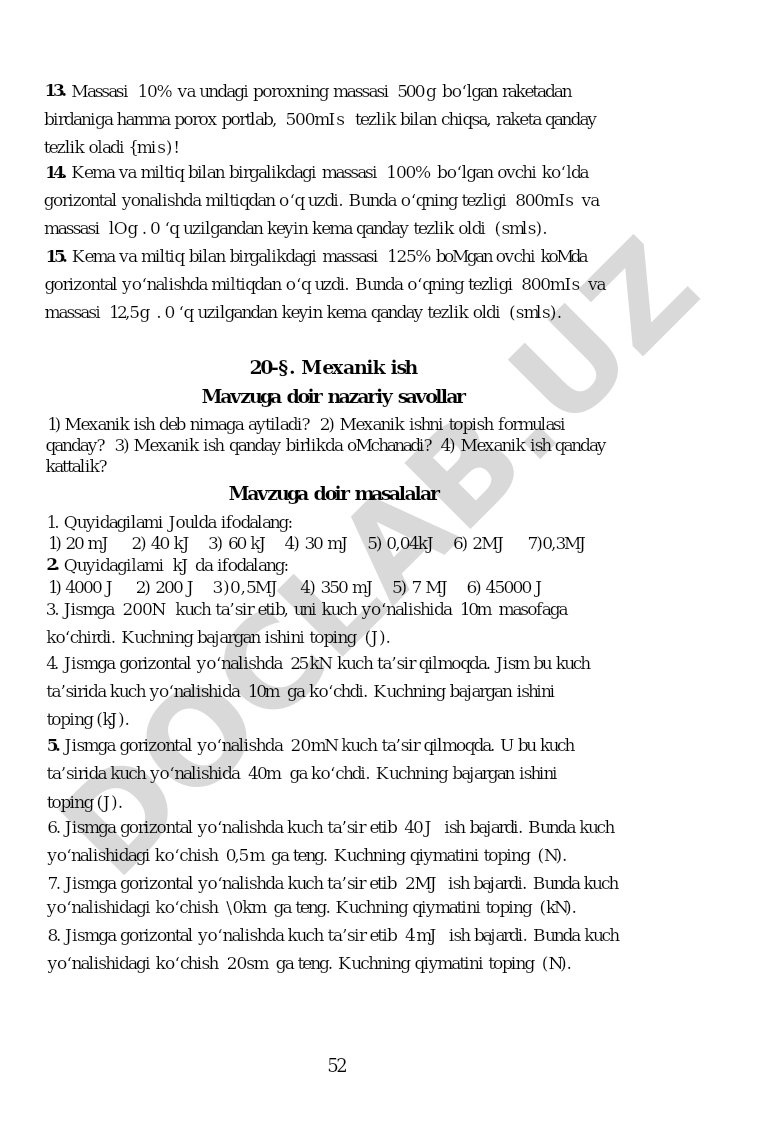 Mexanik ish va impuls masalalari