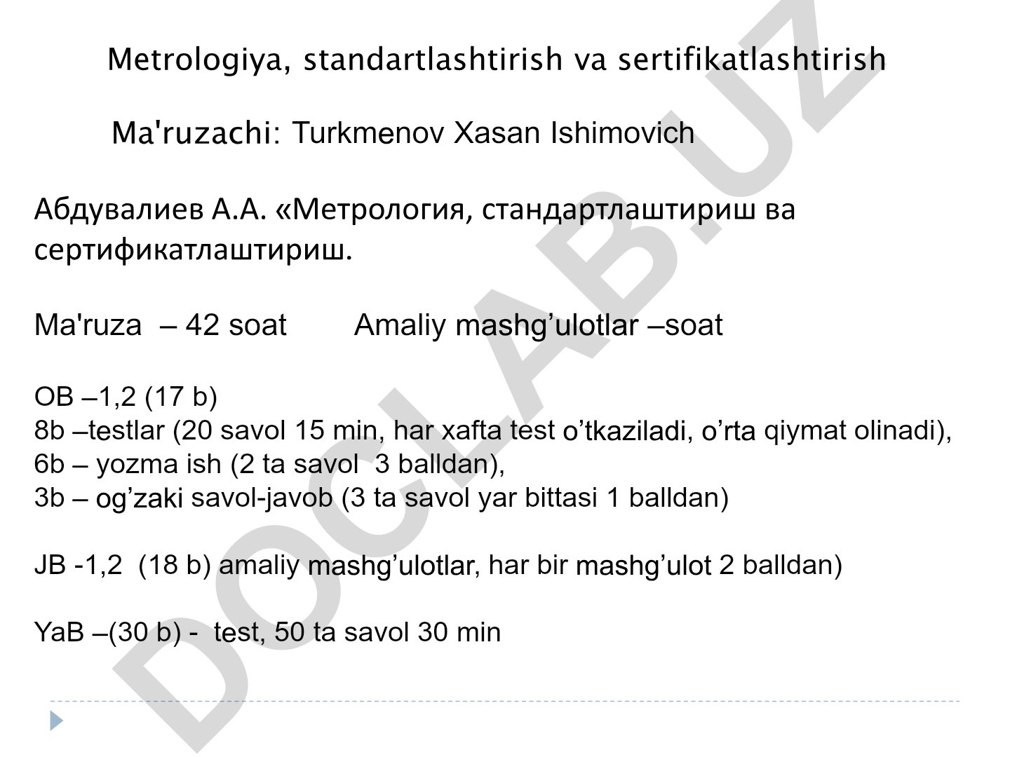 Metrologiya, standartlashtirish va sertifikatlashtirish faniga kirish