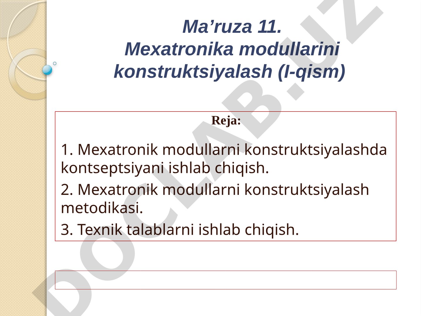 Mexatronika modullarini konstruktsiyalash (I-qism)