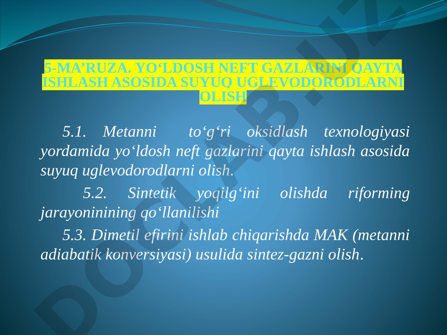Yo'ldosh neft gazlarini qayta ishlash asosida suyuq uglevodorodlarni olish