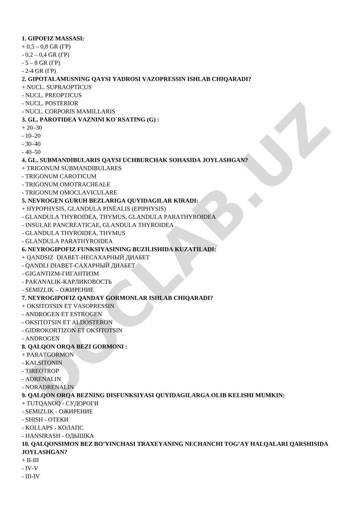 Endokrin va ekzokrin bezlar testlari